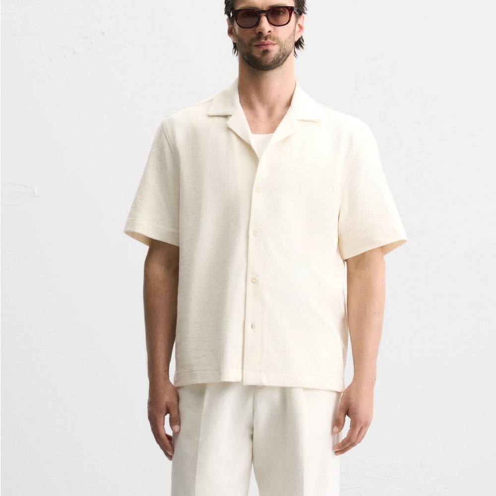 Zara Textured Knit Button Down Shirt